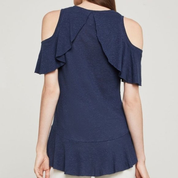 BCBGMazAzria Cold Shoulder Ruffle Overlay Top - Picture 2 of 6